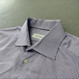 Eton Contemporary Shirt 43 17 Men's Button Up Long Sleeve White Purple Check
